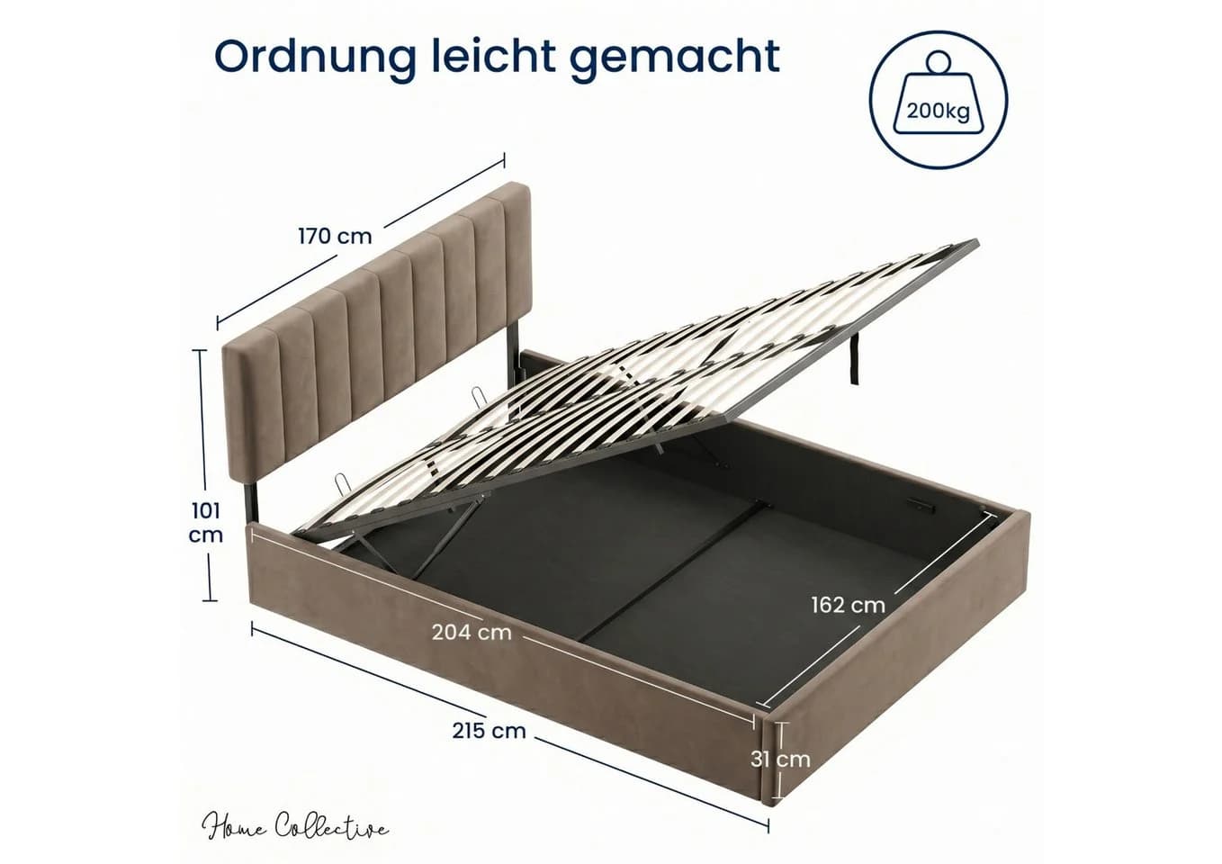 Home Collective Polsterbett mit Stauraum und Lattenrost Beige - Bild 3