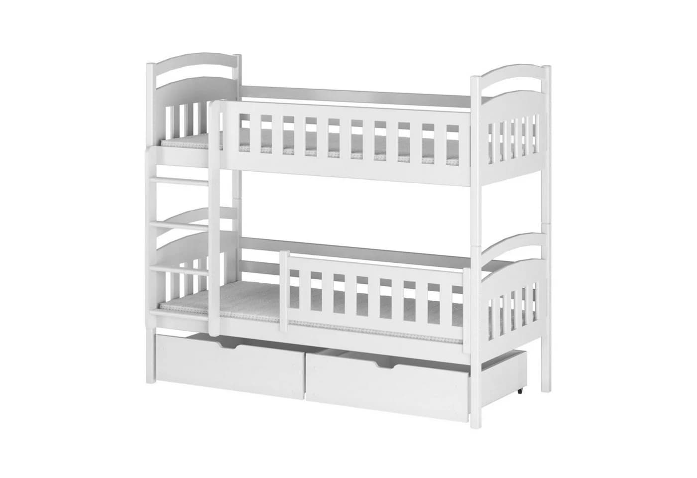 Kids Collective Etagenbett Hochbett Kinderbett 90x200 cm mit zwei Schubladen Lattenrost Rausfallschutz Vollholz weiß