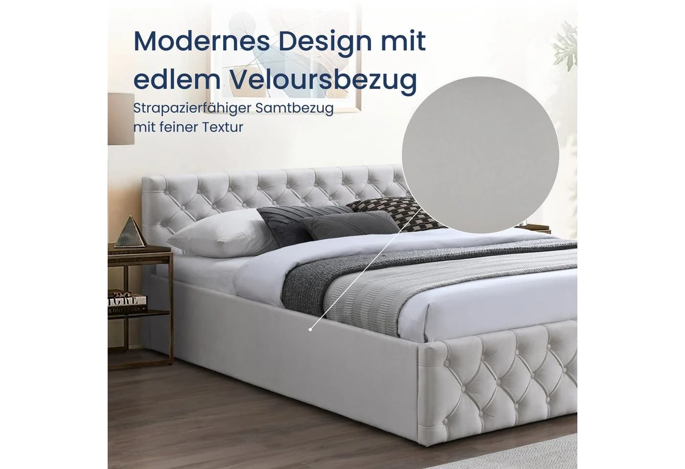 Home Collective Polsterbett Doppelbett mit Lattenrost und Stauraum Beige - Bild 3