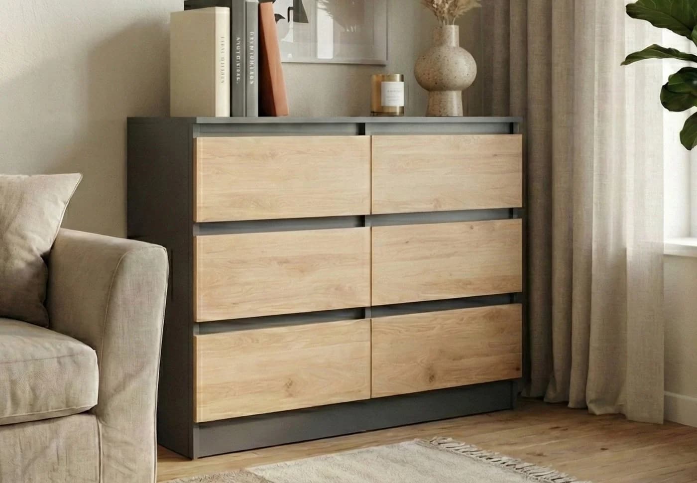 Home Collective Kommode mit 6 Schubladen Anthrazit Artisan Eiche - Bild 2