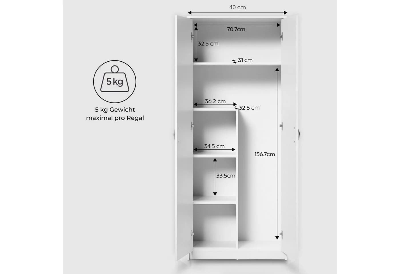 Home Collective Mehrzweckschrank Kleiderschrank Regal 74cm breit 180cm hoch Aktenschrank - Bild 3