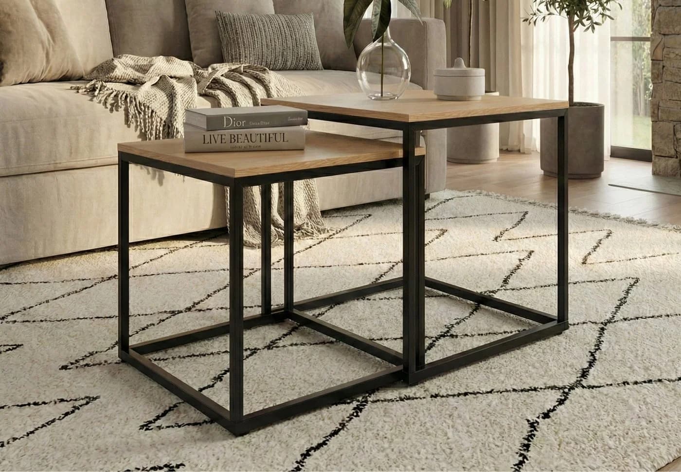Home Collective Couchtisch 2er Set Eiche hell Metall - Bild 2