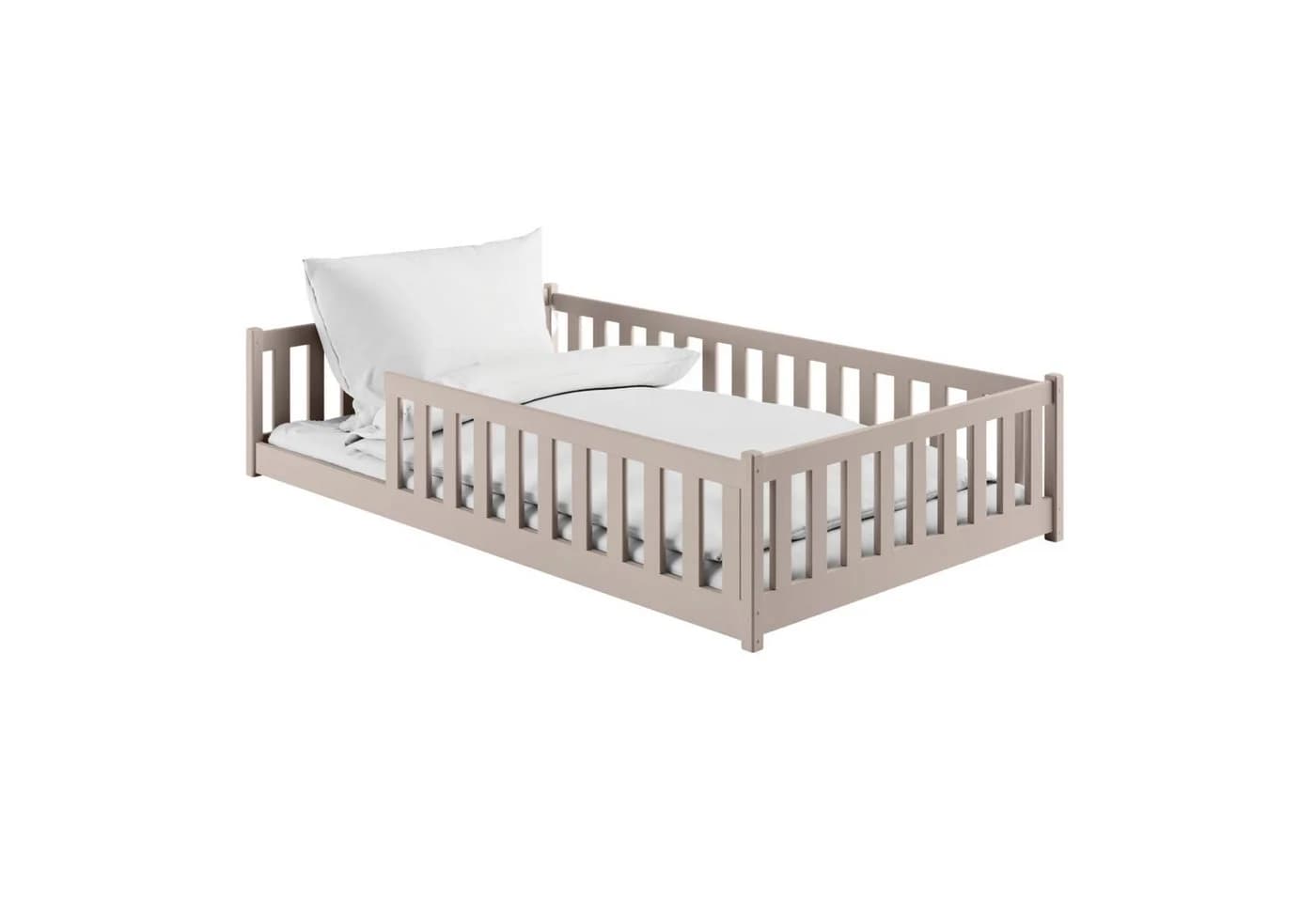 Kids Collective Kinderbett Bodenbett mit Rausfallschutz Grau Kiefer