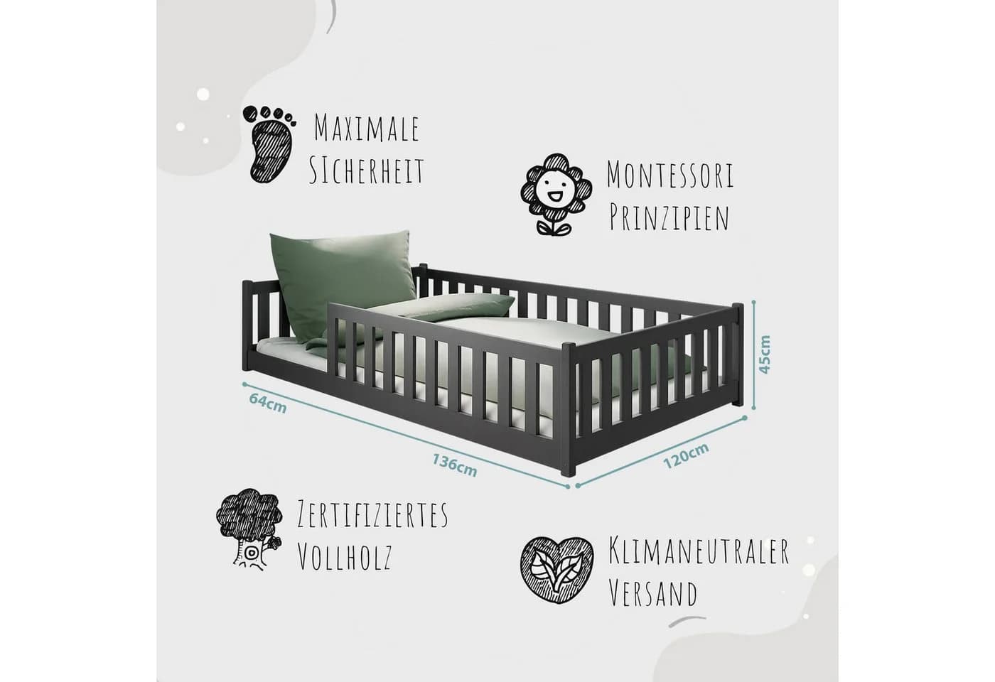 Kids Collective Kinderbett Bodenbett mit Rausfallschutz Graphit - Bild 5