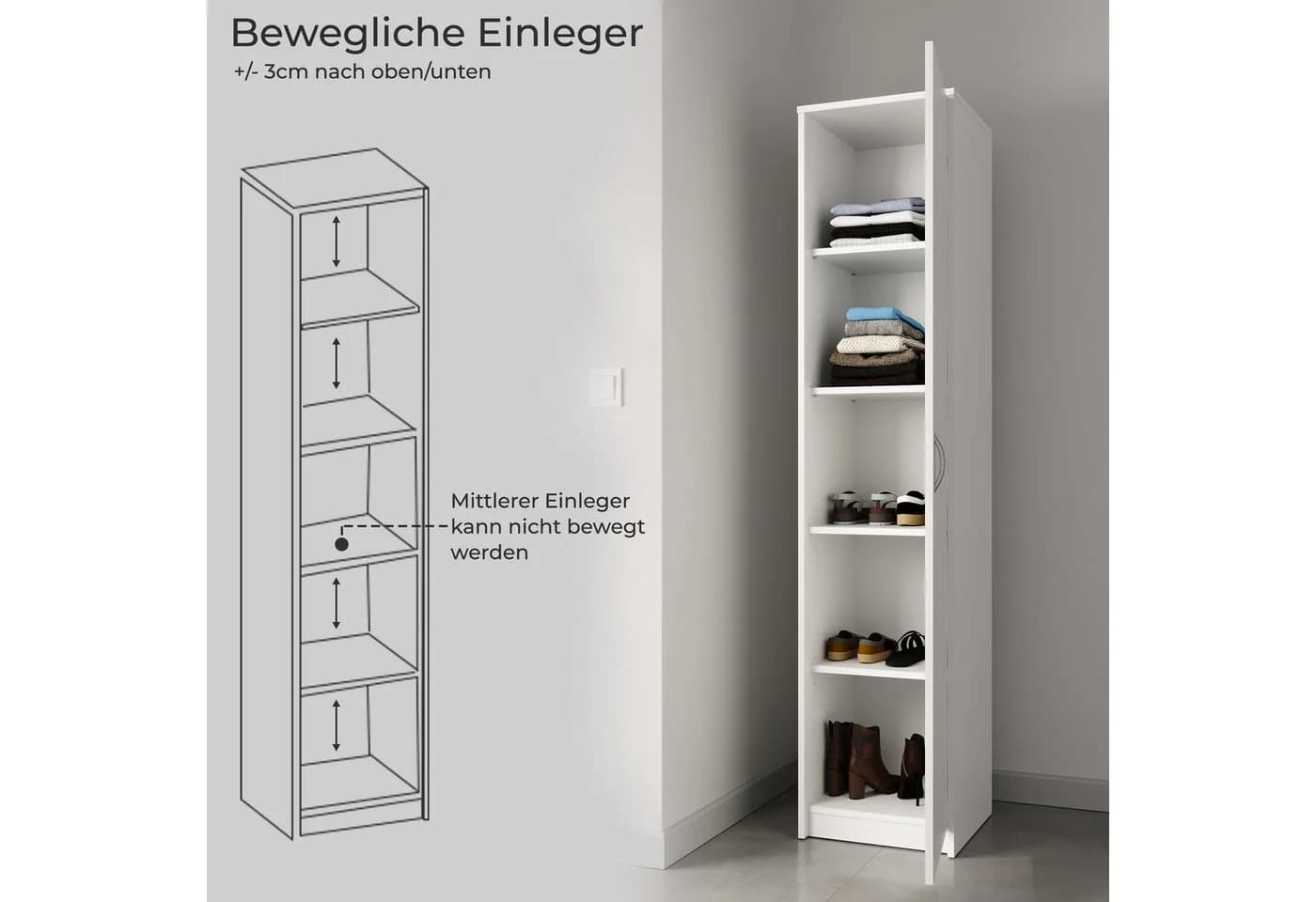 Home Collective Aktenschrank Weiß 50x180 cm mit verstellbaren Böden - Bild 4