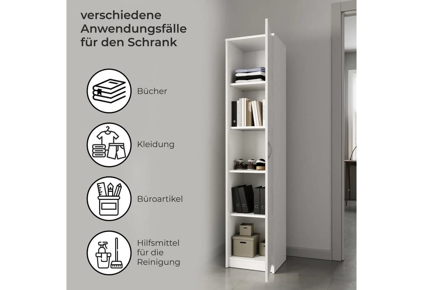 Home Collective Aktenschrank Weiß 50x180 cm mit verstellbaren Böden - Bild 5