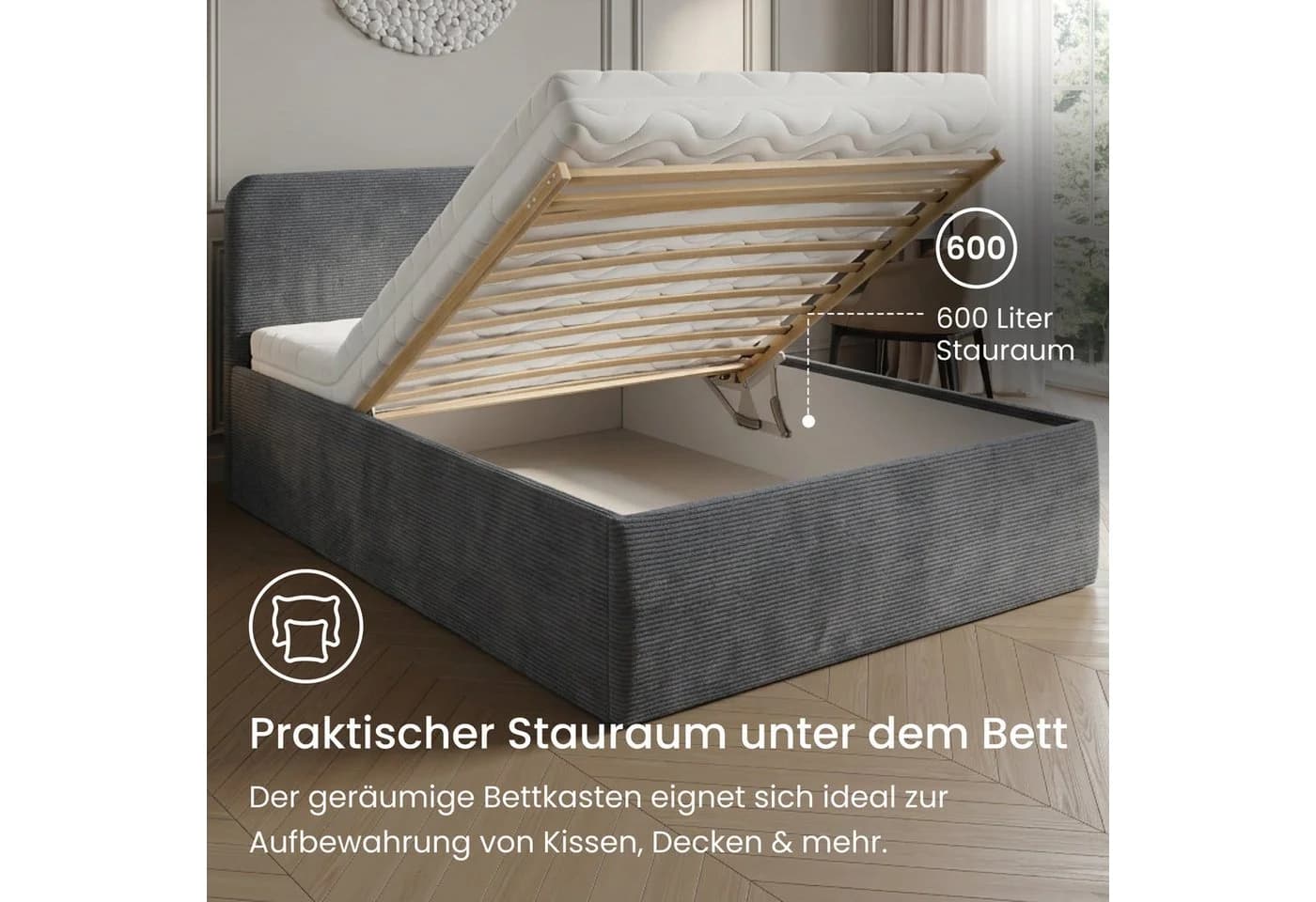 Home Collective Polsterbett mit Stauraum & verstellbarem Lattenrost - Bild 4