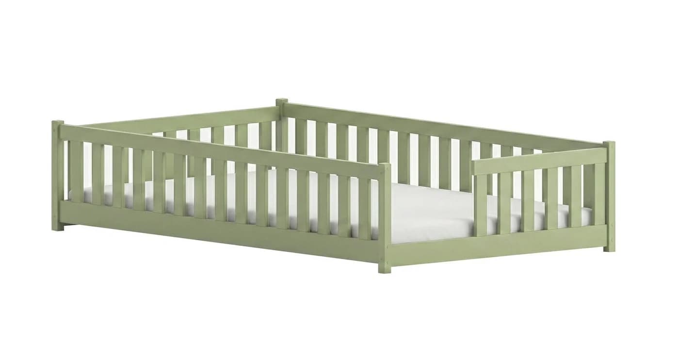 Kids Collective Bodenbett Kiefernholz mit Rausfallschutz Oliv
