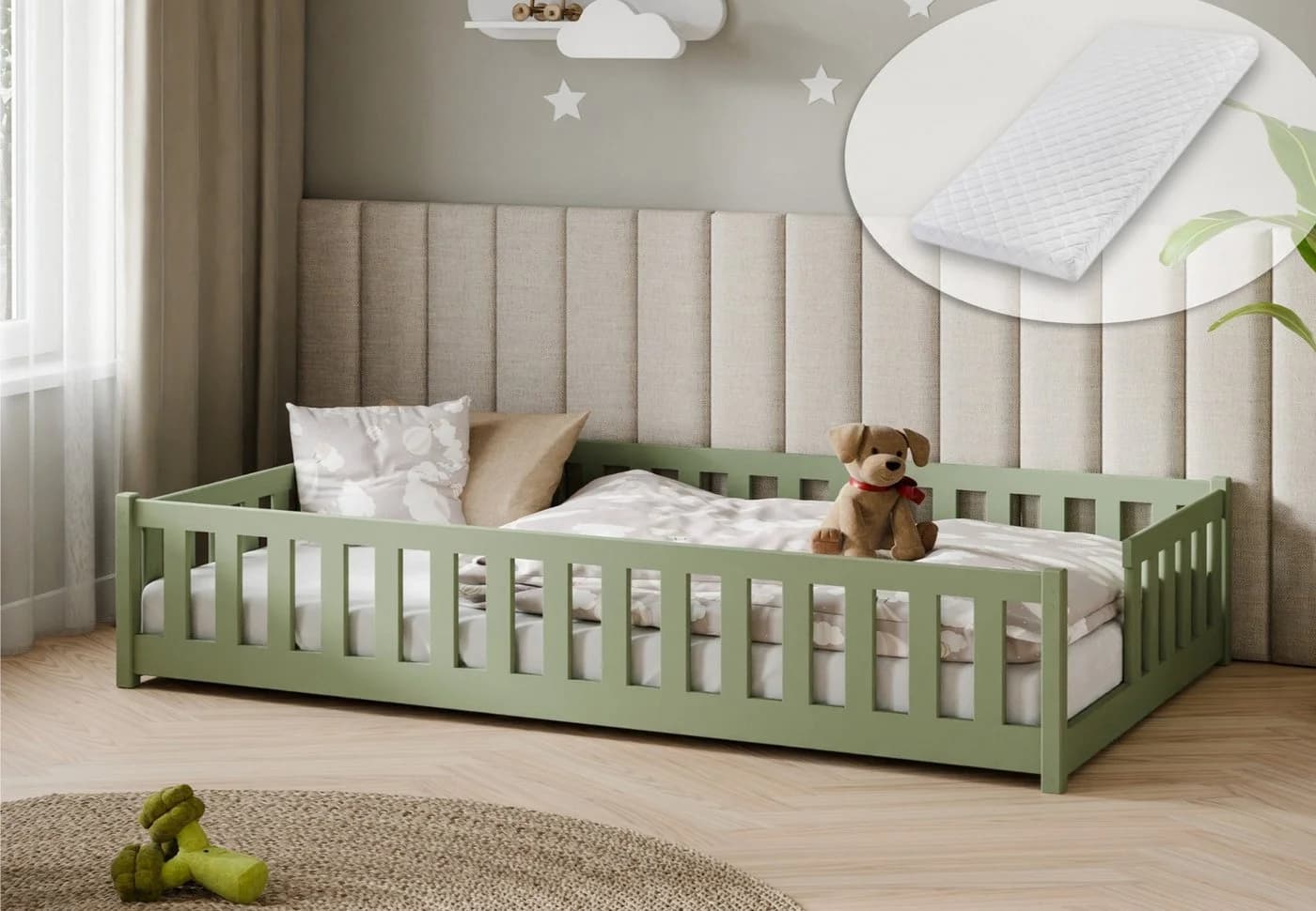 Kids Collective Bodenbett Kiefernholz mit Rausfallschutz Oliv - Bild 2