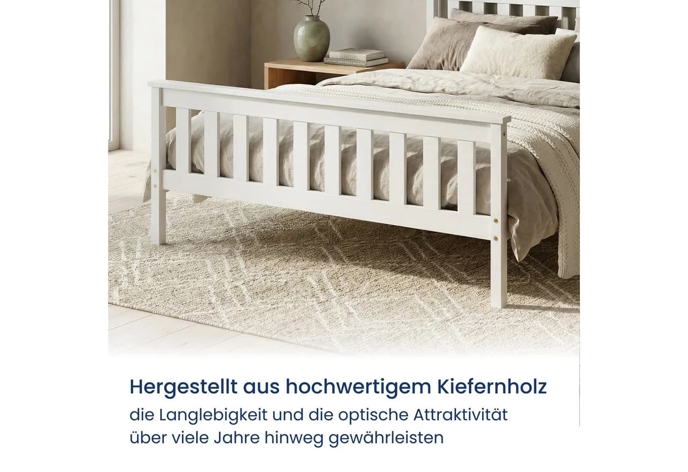 Home Collective Massivholzbett Kiefer Weiß mit Lattenrost - Bild 3