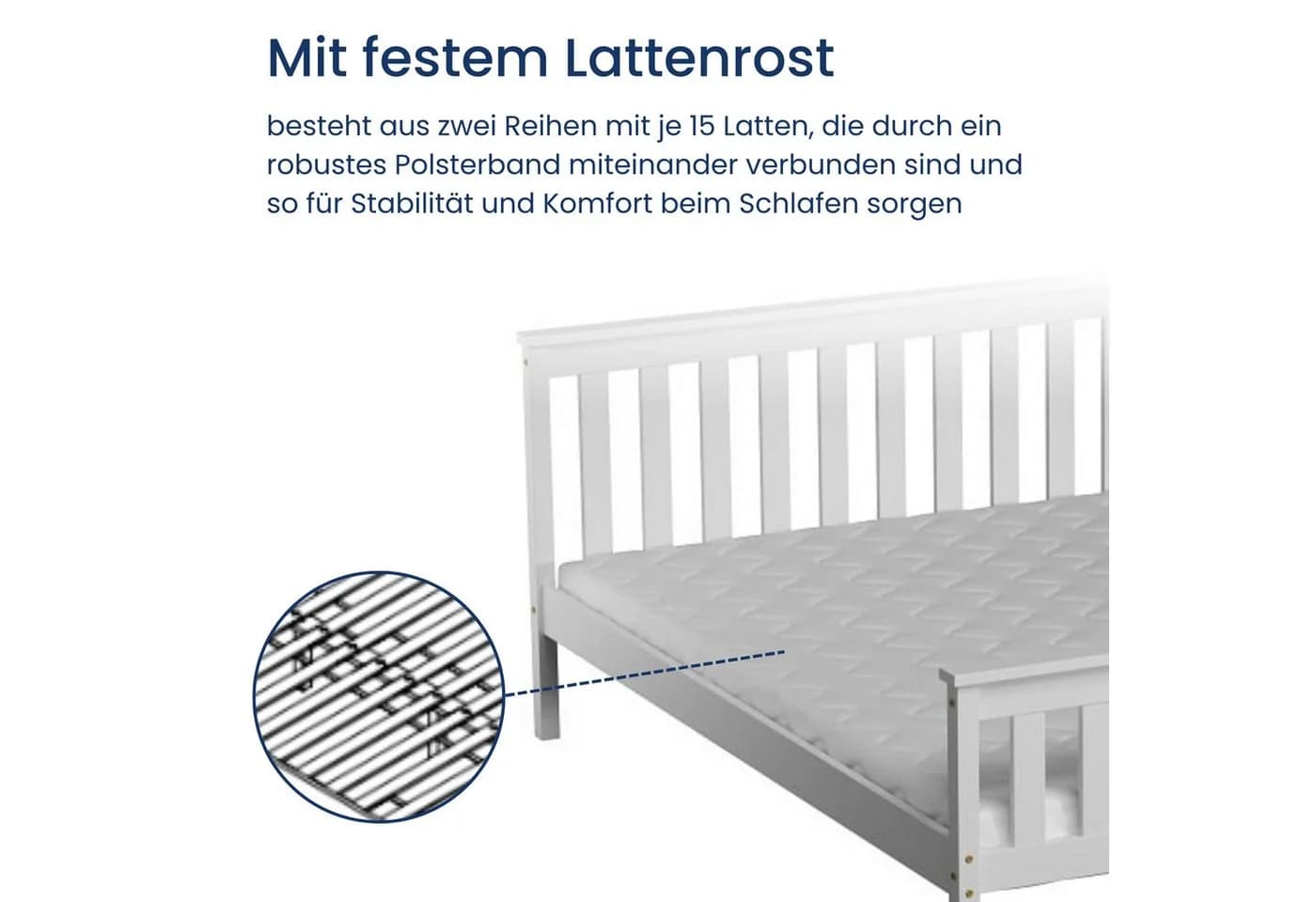 Home Collective Massivholzbett Kiefer Weiß mit Lattenrost - Bild 5