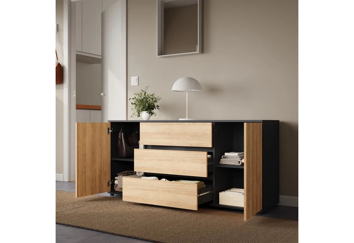Home Collective Kommode Sideboard 150x40x70 cm Anthrazit Artisan-Eiche - Bild 3