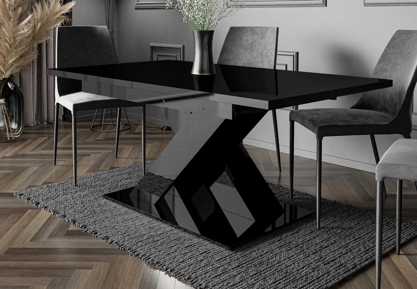 Home Collective Esstisch ausziehbar Schwarz glänzend X-Gestell - Bild 2