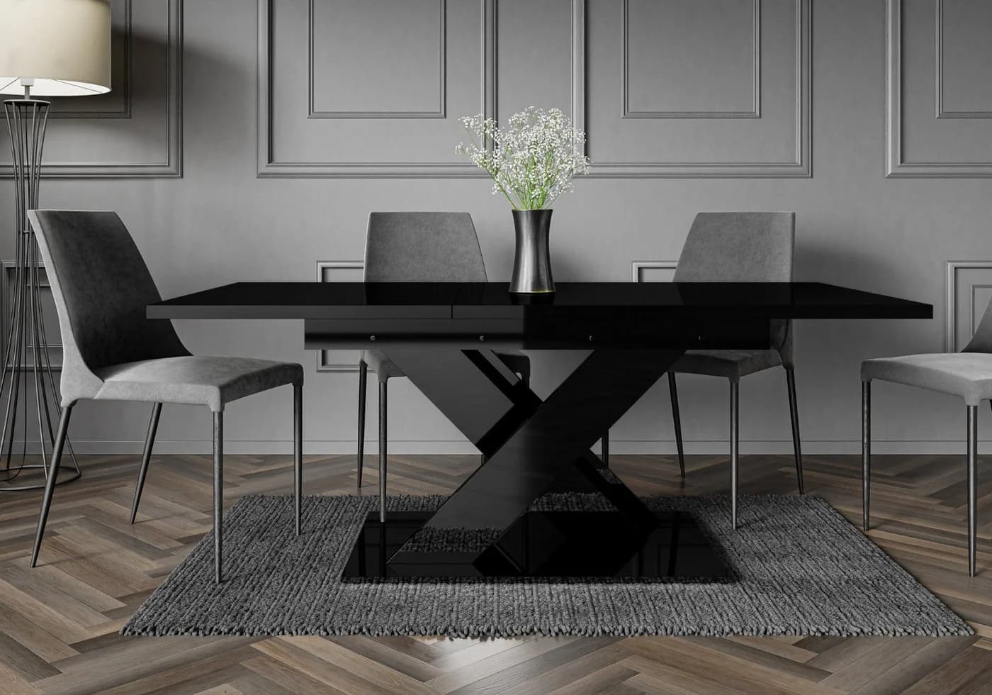 Home Collective Esstisch ausziehbar Schwarz glänzend X-Gestell - Bild 4