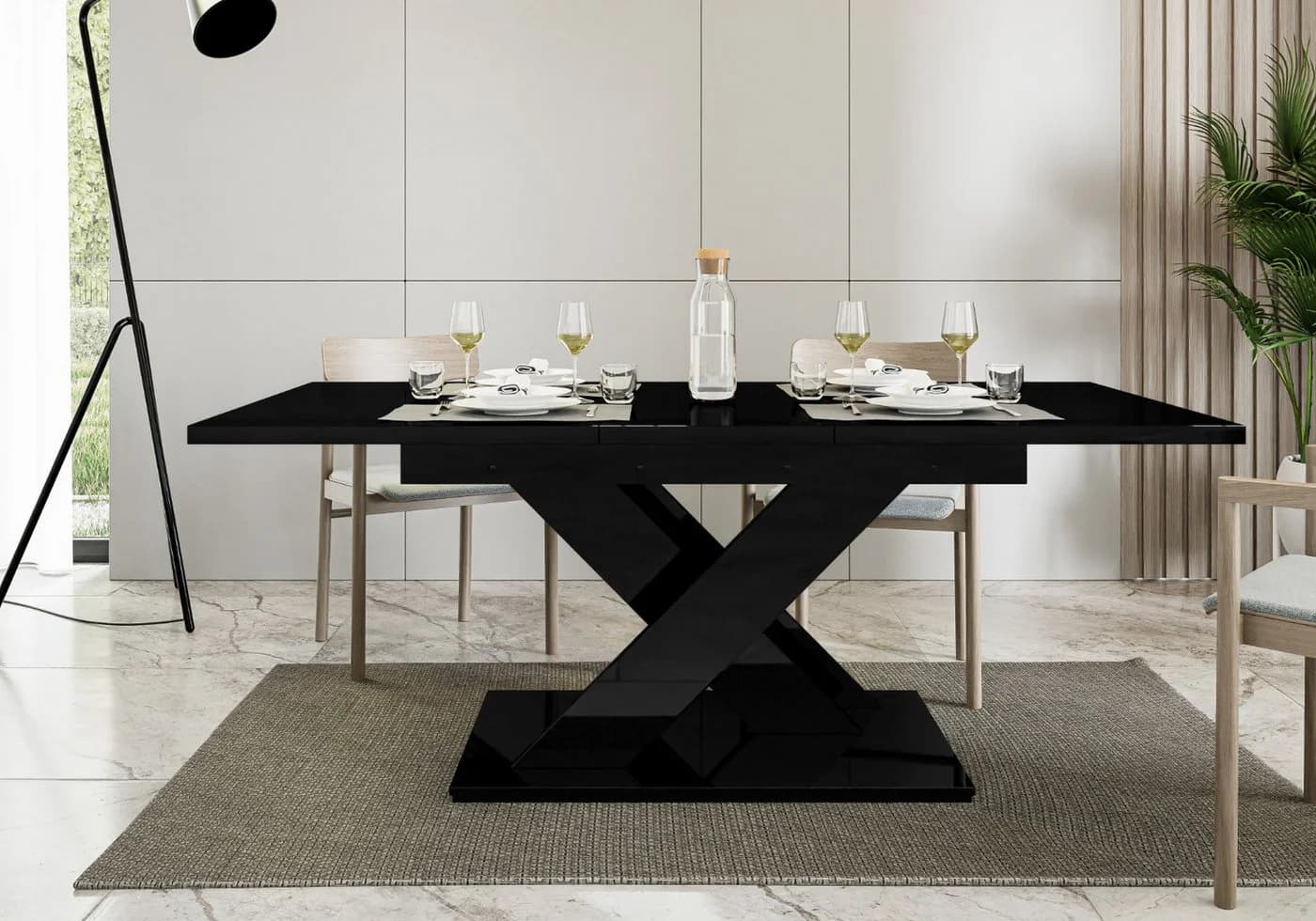 Home Collective Esstisch ausziehbar Schwarz glänzend X-Gestell - Bild 5