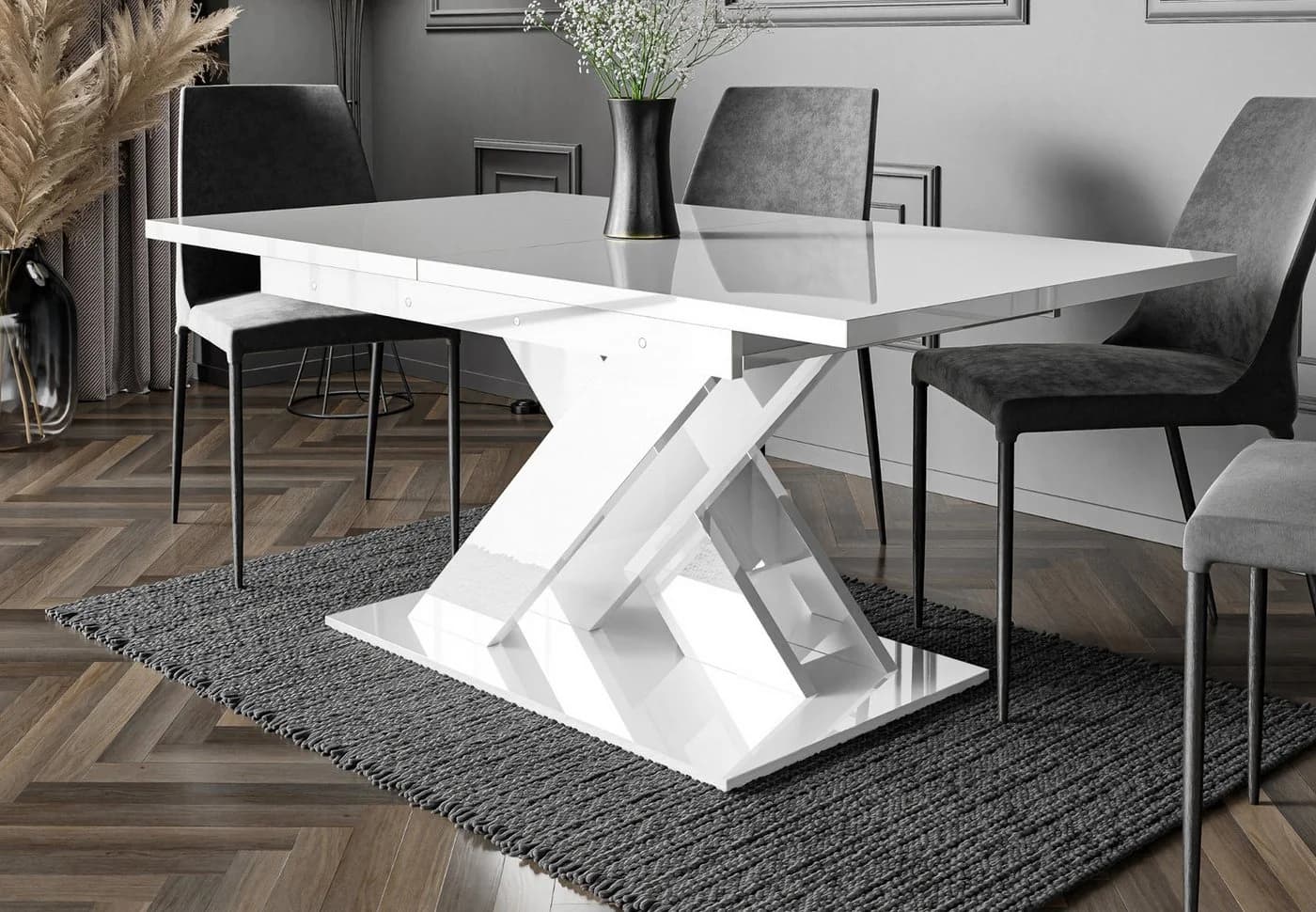 Home Collective Ausziehbarer Esstisch Weiß Glänzend Modernes X-Gestell - Bild 2