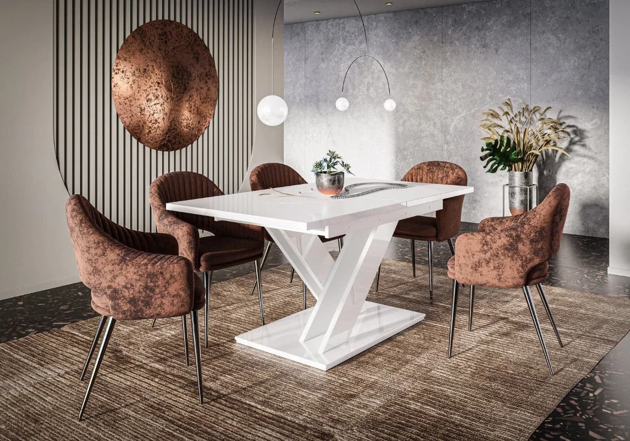 Home Collective Ausziehbarer Esstisch Weiß Glänzend Modernes X-Gestell - Bild 4