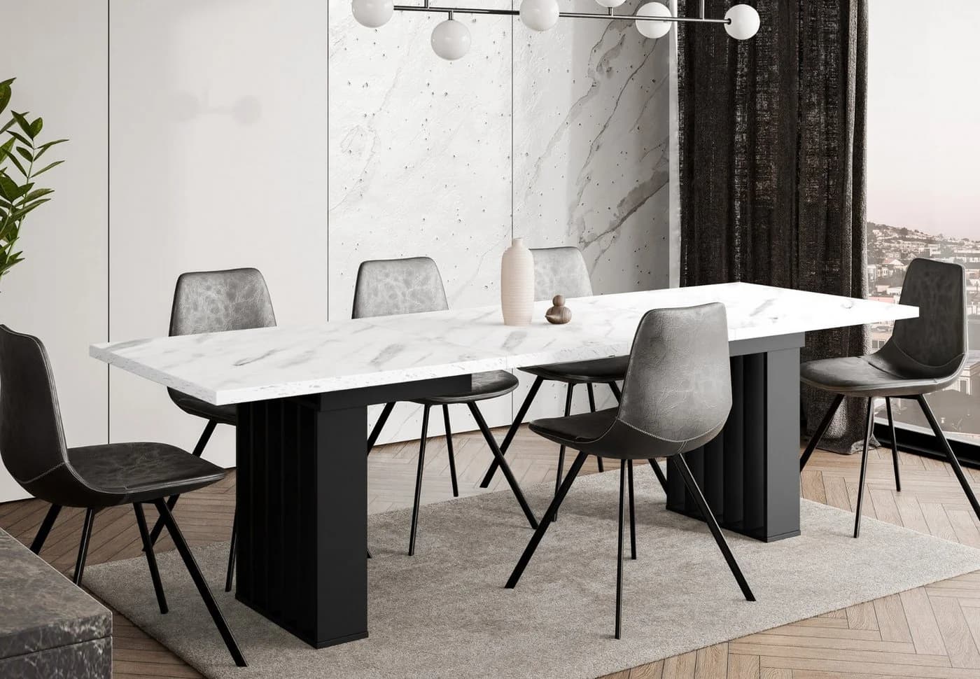 Home Collective Ausziehbarer Esstisch Weiß Marmor-Optik Schwarz - Bild 2
