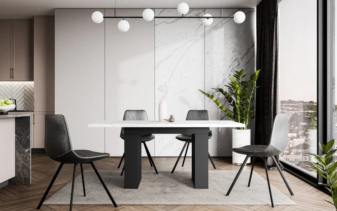 Home Collective Ausziehbarer Esstisch Weiß Marmor-Optik Schwarz - Bild 3