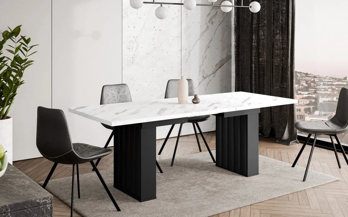 Home Collective Ausziehbarer Esstisch Weiß Marmor-Optik Schwarz - Bild 4