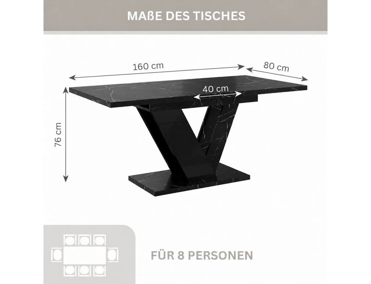 Home Collective Esstisch ausziehbar Schwarz Marmor-Optik V-Gestell - Bild 5