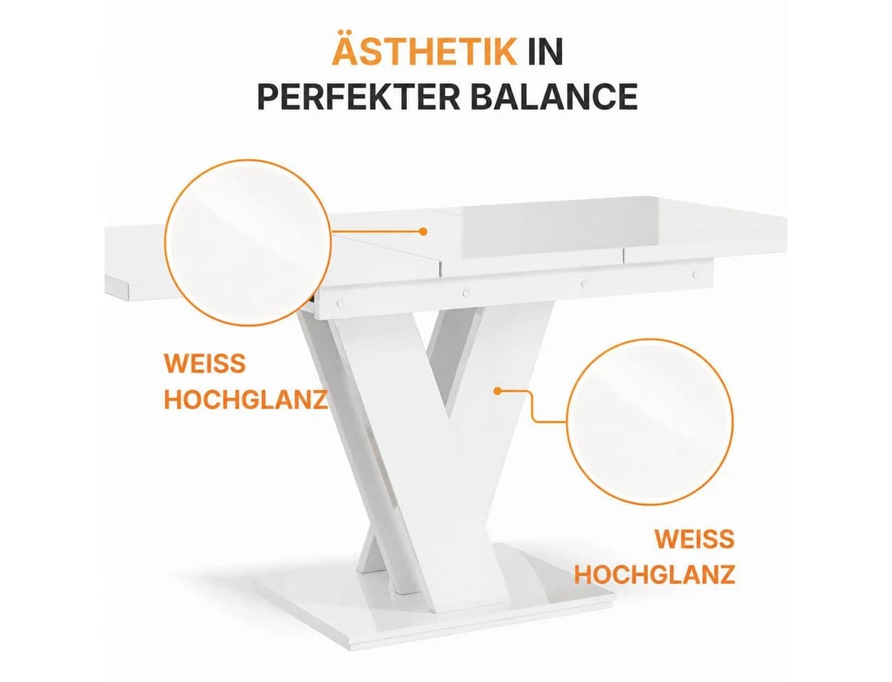 Home Collective Ausziehbarer Esstisch Weiß Glänzend V-Gestell - Bild 3