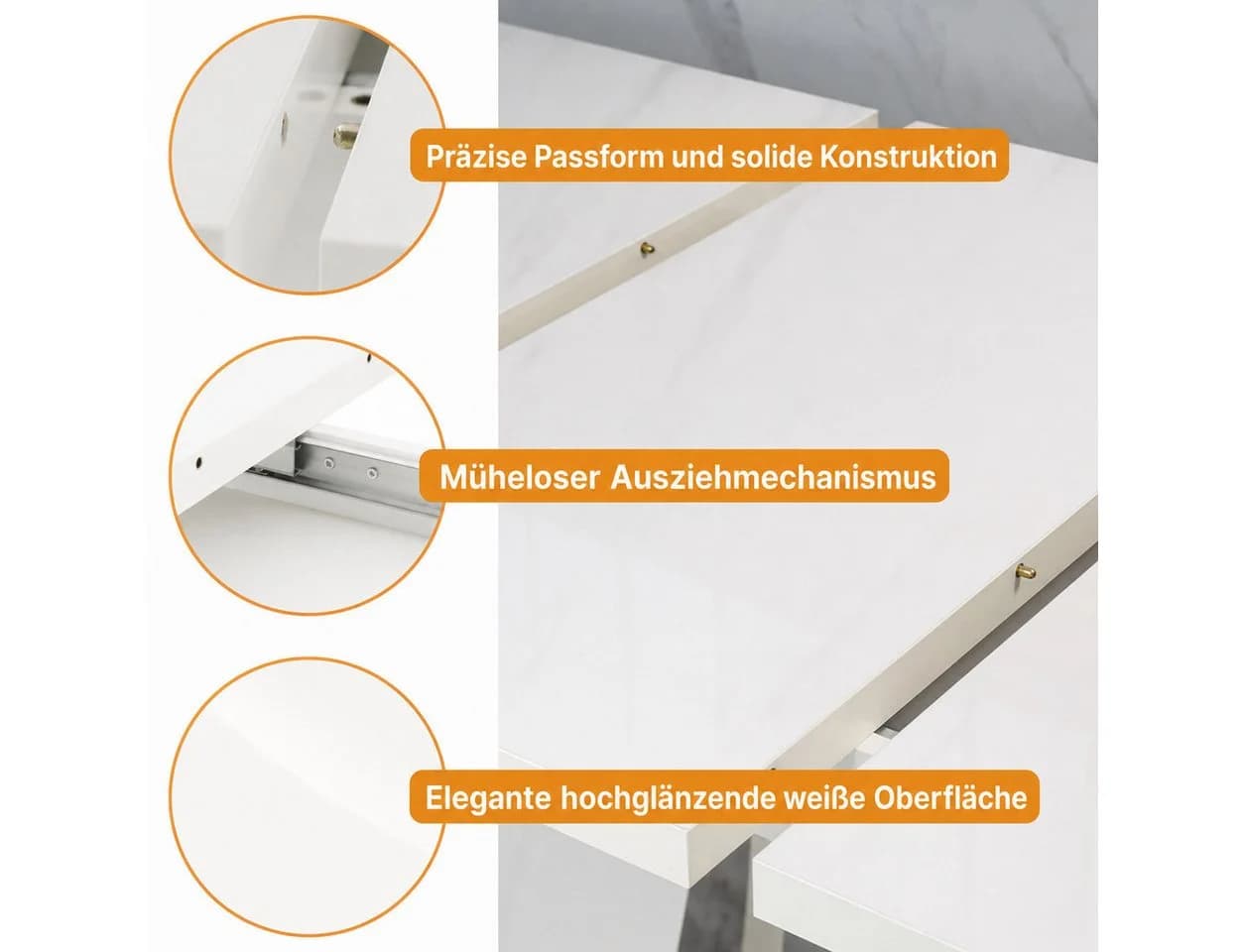 Home Collective Ausziehbarer Esstisch Weiß Glänzend V-Gestell - Bild 5