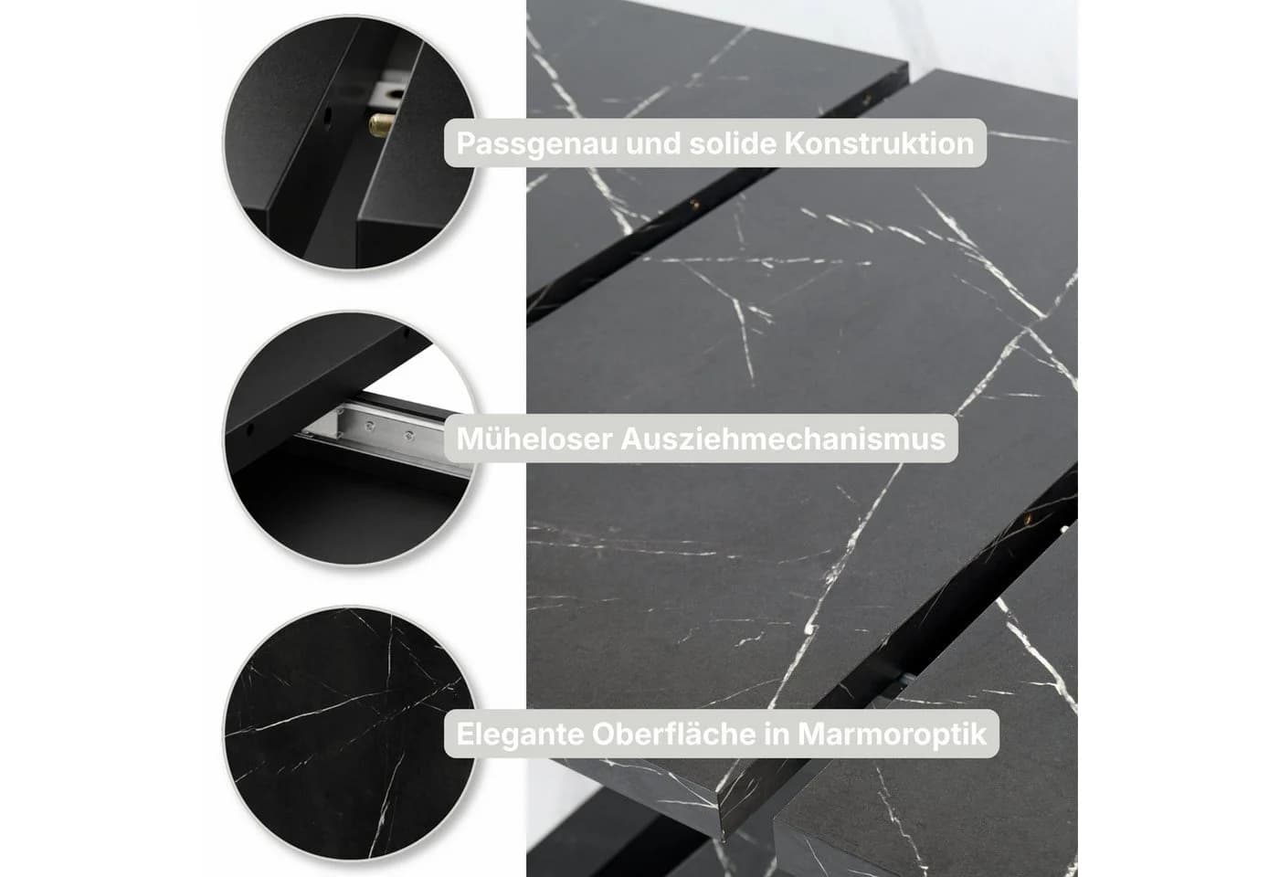 Home Collective Esstisch ausziehbar Schwarz Marmor-Optik X-Gestell - Bild 4