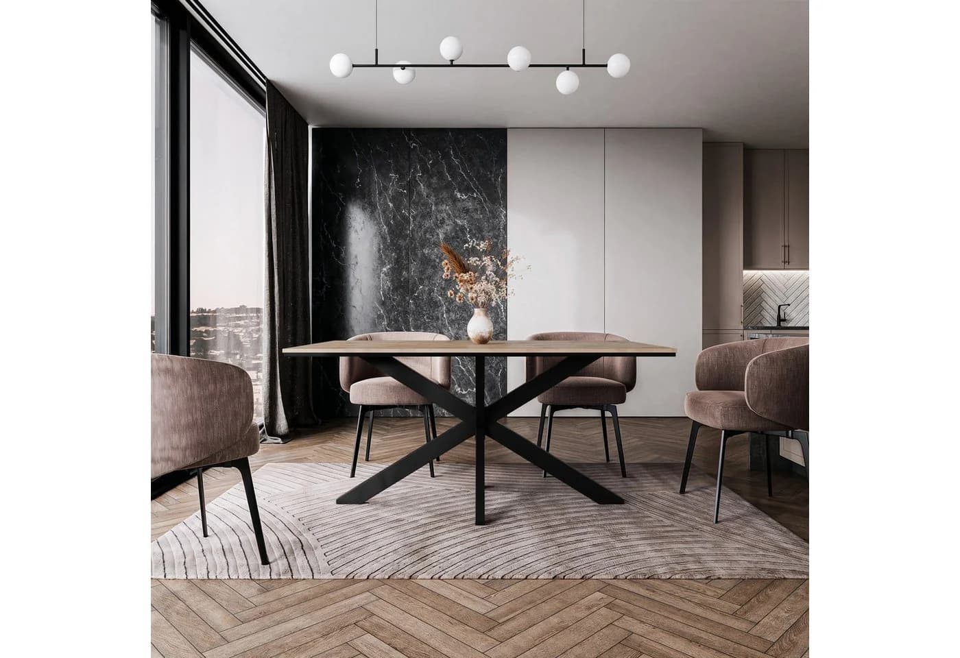 Home Collective Esstisch 160x90 cm mit Metallkreuzgestell Beige - Bild 3