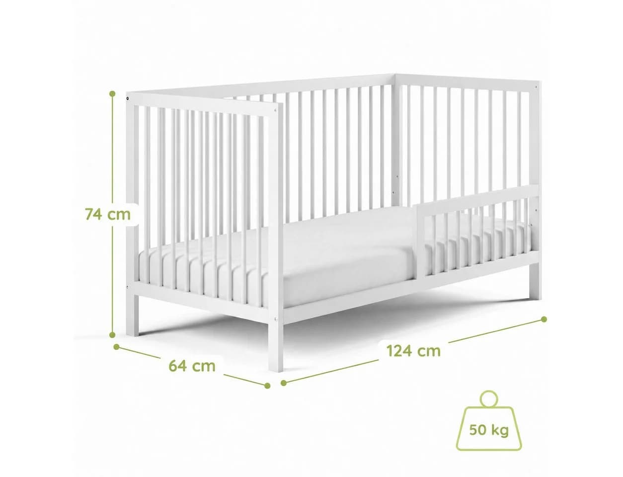 Kids Collective Babybett mit Rausfallschutz Weiß Buchenholz - Bild 3