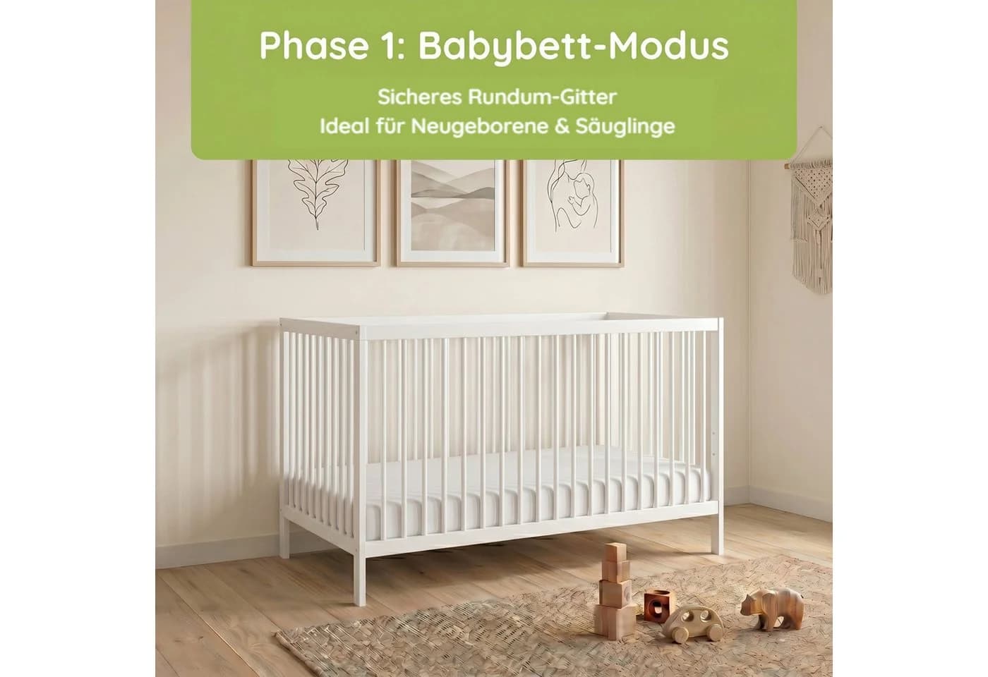 Kids Collective Babybett mit Rausfallschutz Weiß Buchenholz - Bild 5