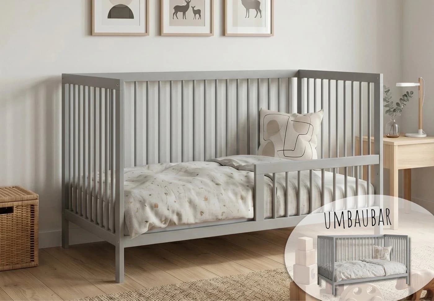 Kids Collective Kinderbett Buchenholz Grau mit Rausfallschutz - Bild 2