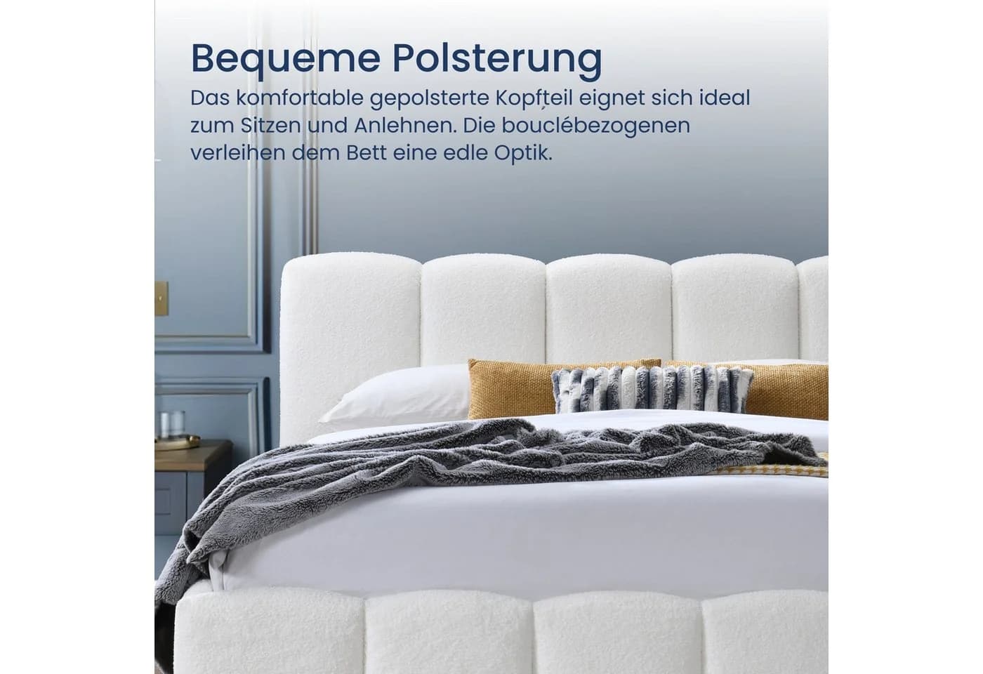 Home Collective Polsterbett mit Lattenrost Bouclé-Optik Creme - Bild 3