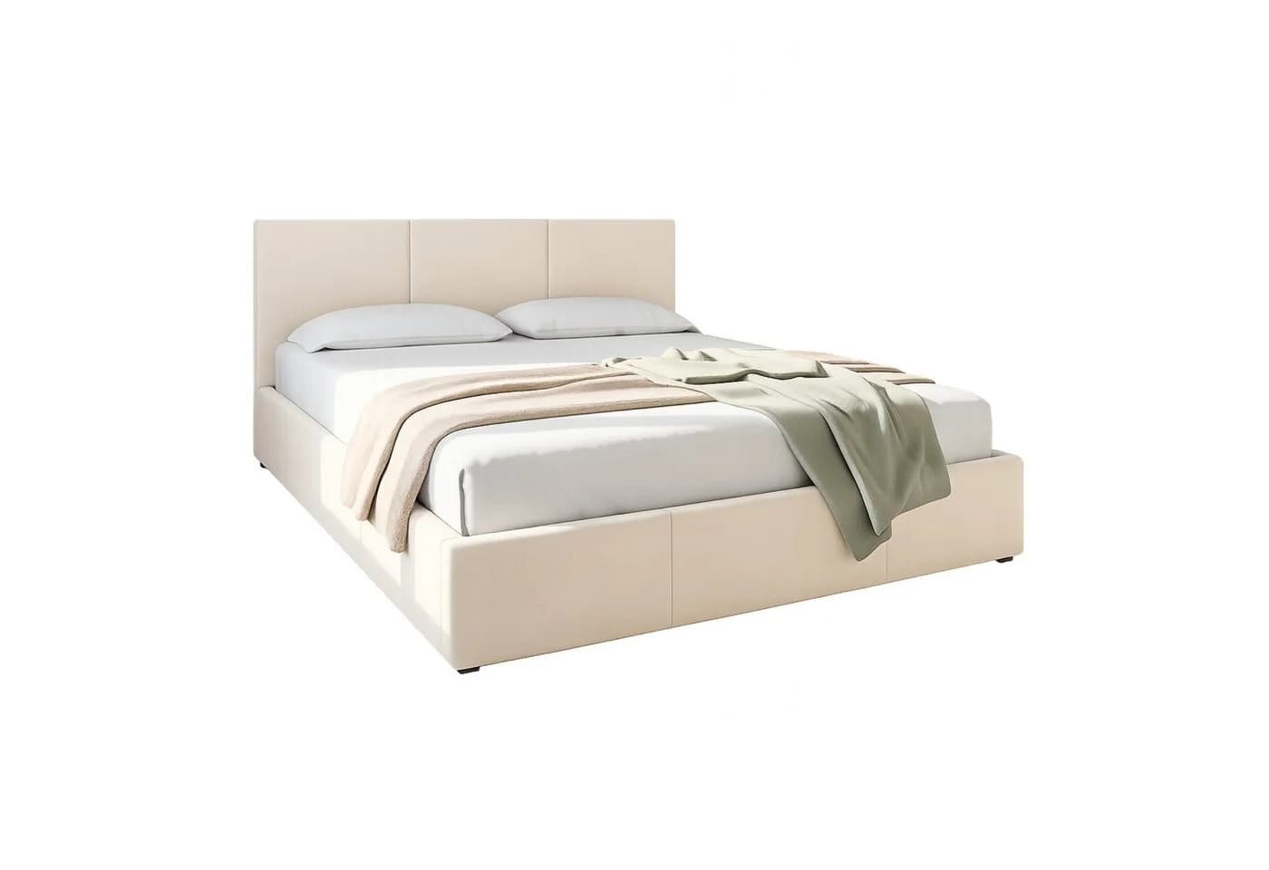 Home Collective Polsterbett mit Bettkasten & Lattenrost Samt Creme