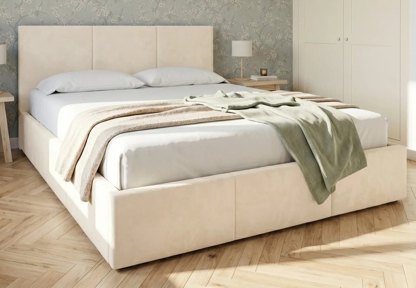 Home Collective Polsterbett mit Bettkasten & Lattenrost Samt Creme - Bild 2