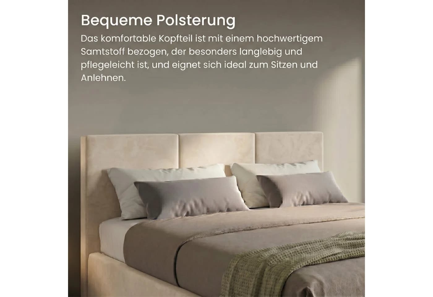 Home Collective Polsterbett mit Bettkasten & Lattenrost Samt Creme - Bild 5