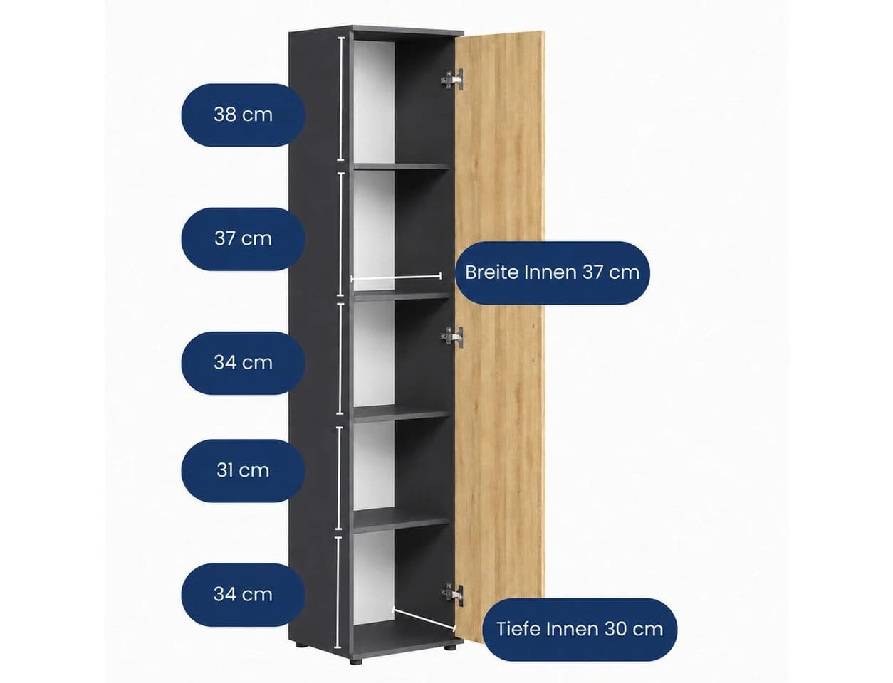 Home Collective Mehrzweckschrank Anthrazit 40x35x184 cm - Bild 3