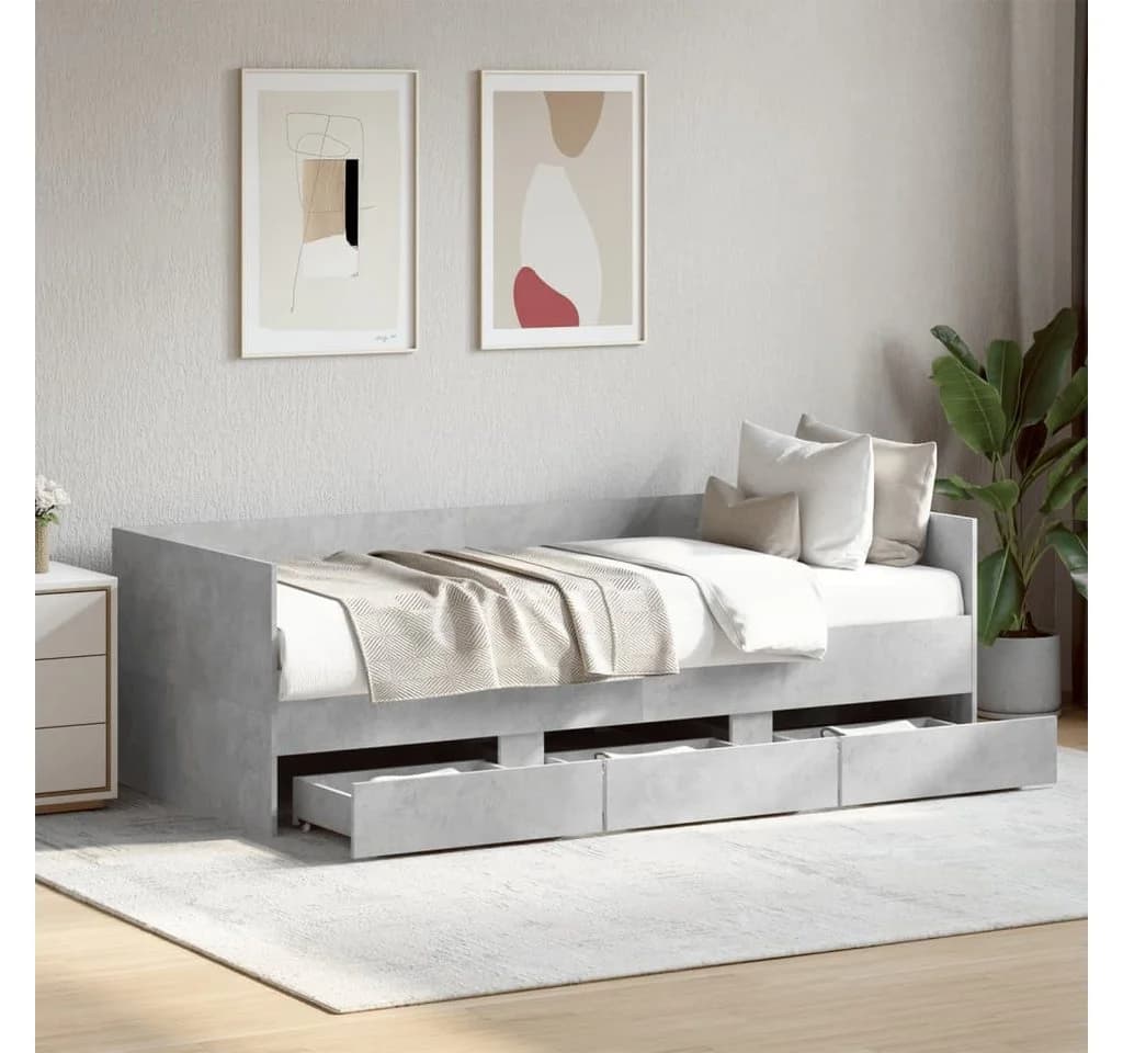 furnicato Tagesbett mit Schubladen Betongrau Holz