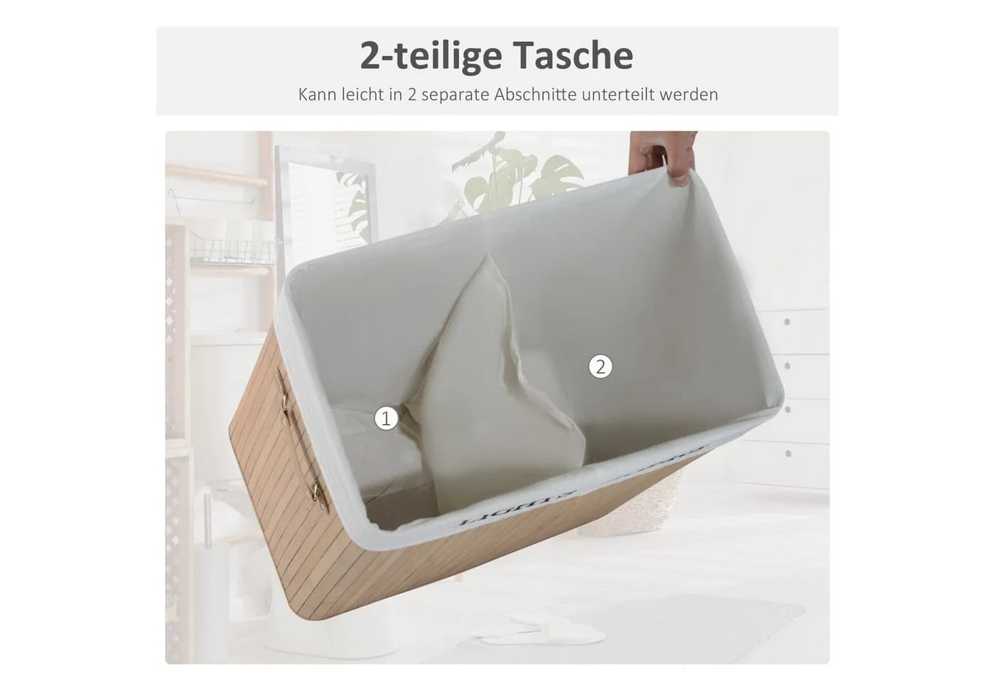 furnicato Wäschekorb Bambus Natur mit Wäschesack - Bild 5