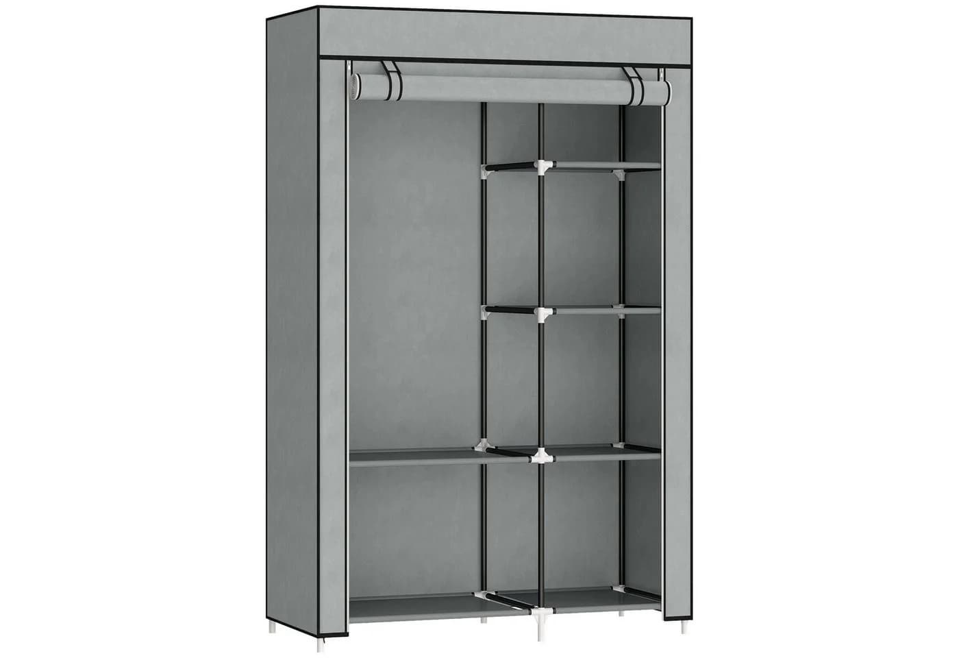 furnicato Kleiderschrank Stoffschrank Grau mit Kleiderstange - Bild 2