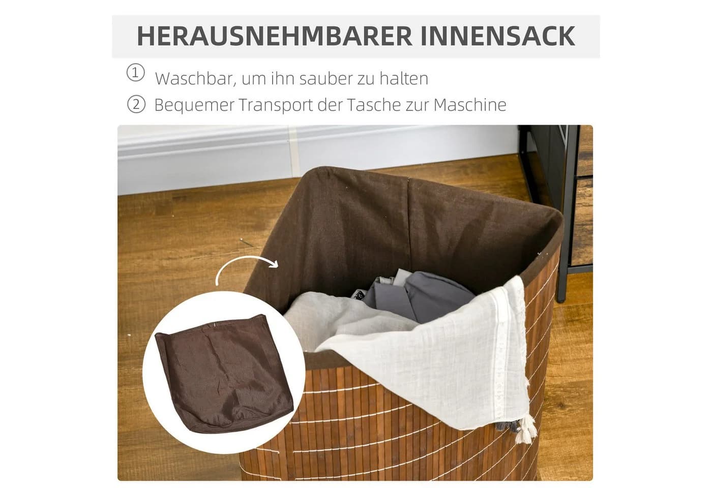 furnicato Wäschekorb Braun Bambus mit Deckel - Bild 4