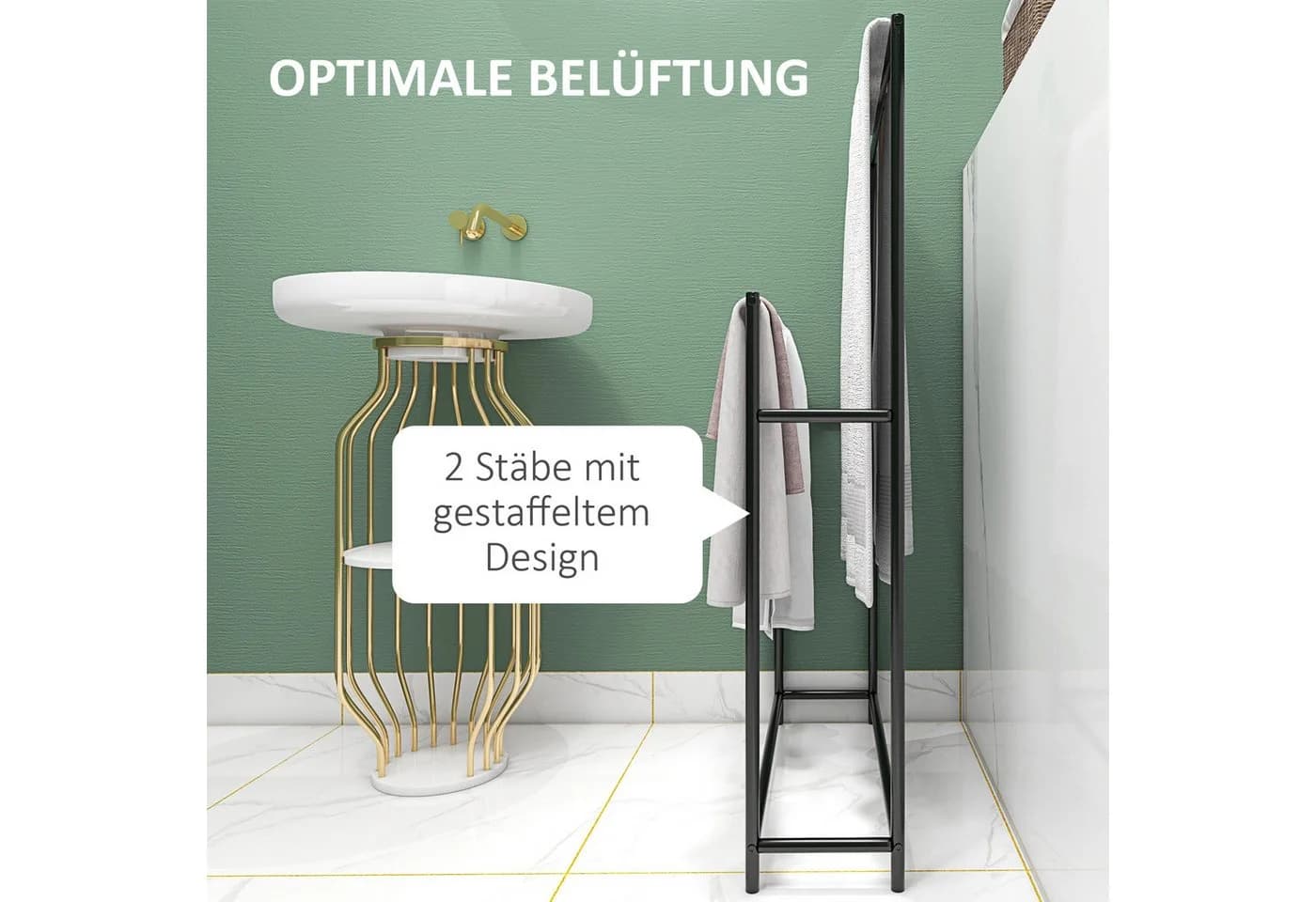 furnicato Handtuchständer Schwarz mit zwei Stangen - Bild 3