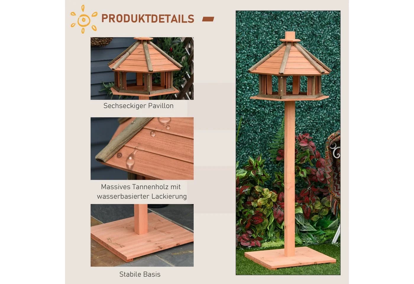 furnicato Vogelhaus aus Tannenholz mit erhöhtem Sockel - Bild 4