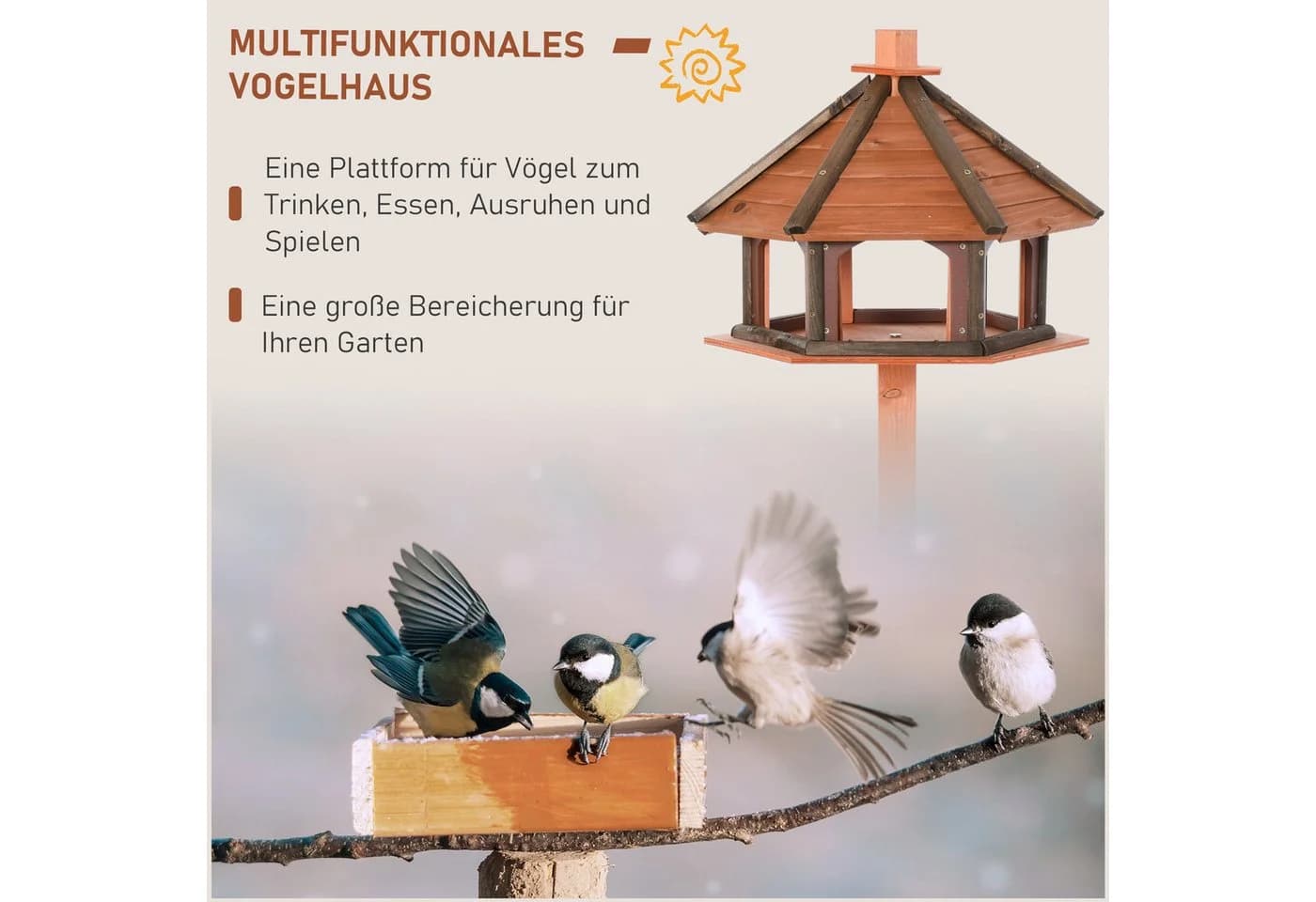 furnicato Vogelhaus aus Tannenholz mit erhöhtem Sockel - Bild 5