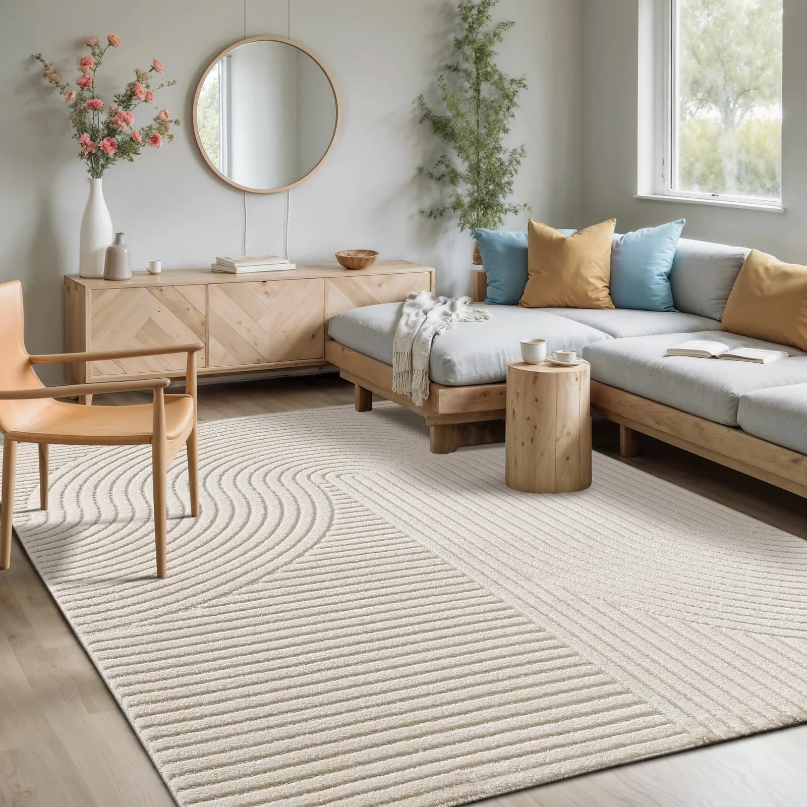 MERINOS Elio Kurzflor Teppich Creme 3D-Effekt