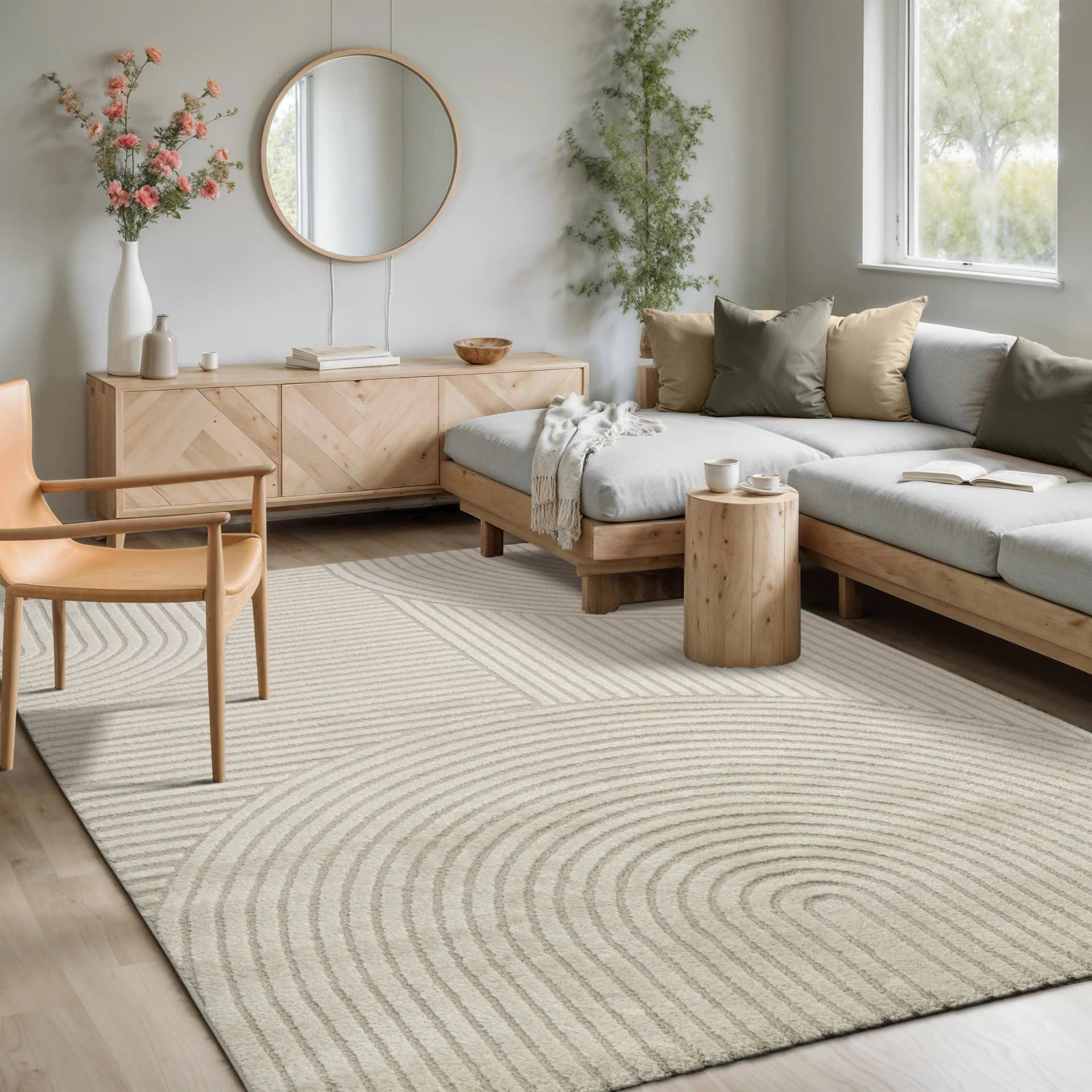 MERINOS Elio 6 Kurzflor Teppich mit 3D Effekt Creme