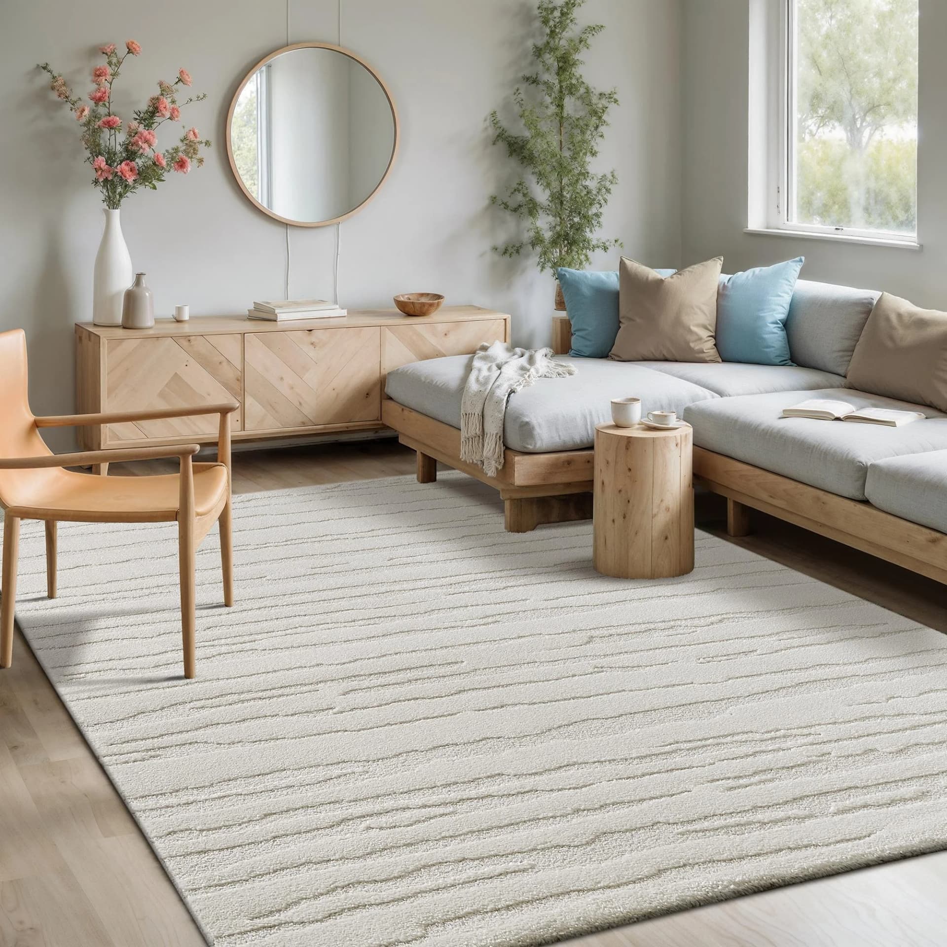 Teppich MERINOS Elio 2 Beige Creme 3D Effekt Kurzflor