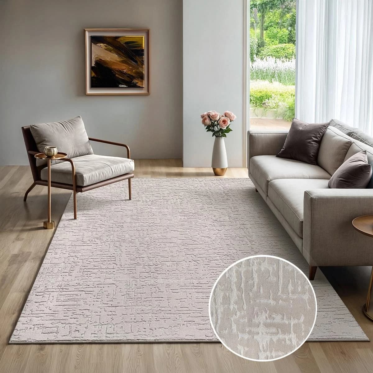 THE CARPET Designteppich Rio Beige Hoch-Tief-Effekt