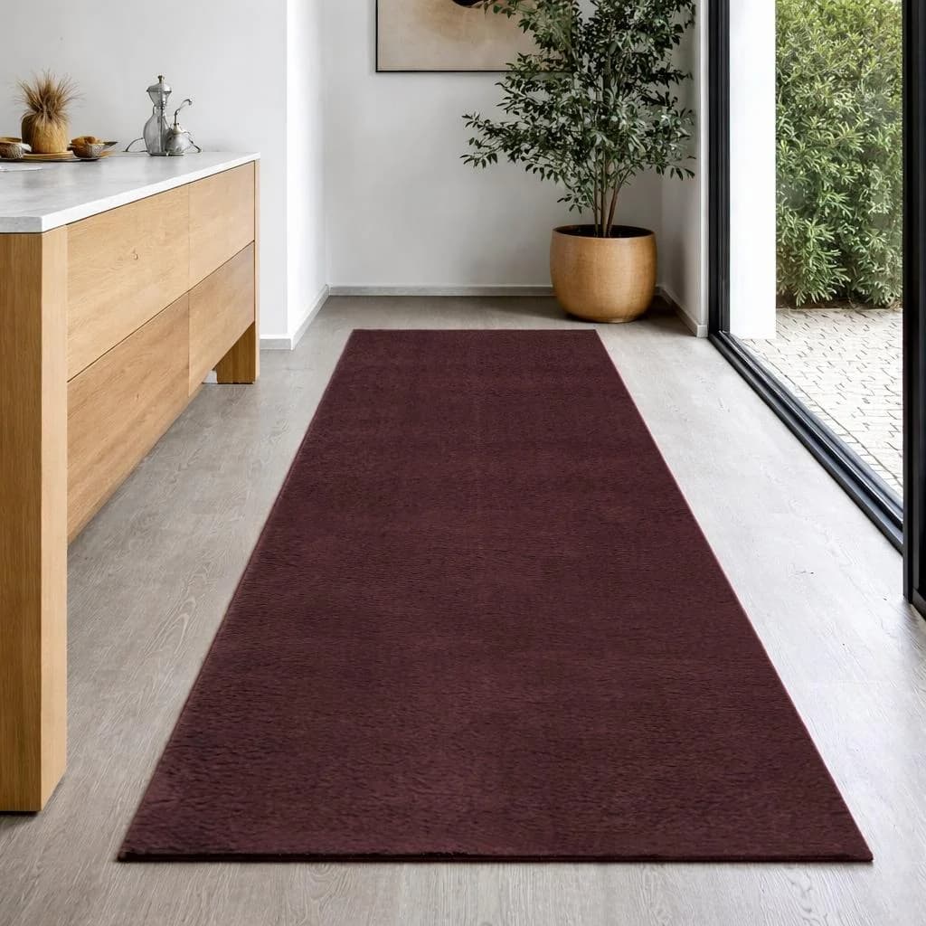THE CARPET Teppich Bordeaux Felloptik Anti-Rutsch Waschbar