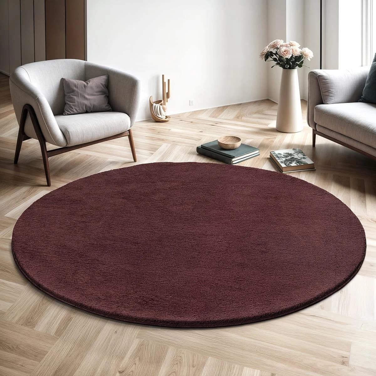 THE CARPET Teppich Bordeaux Felloptik 160cm Polyester